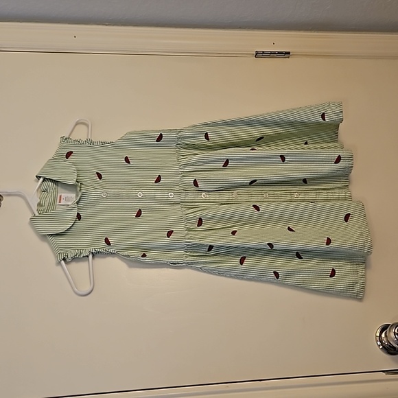 3/$30 GYMBOREE Green Striped Embroidered Watermelon Sleeveless Jumper Dress - Picture 2 of 5
